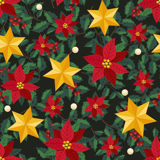 Christmas flowers and decorative wreath ivy style with branch and leaves, Seamless pattern