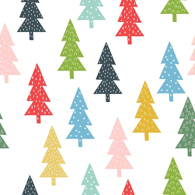 Christmas forest. Amazing flat Christmas fir trees pattern background texture wallpaper