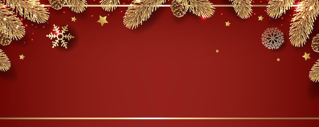 Christmas Frame With Fir Tree Red Background With Gradient Mesh, Vector Illustration