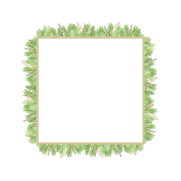 Christmas frame with pine branches. 