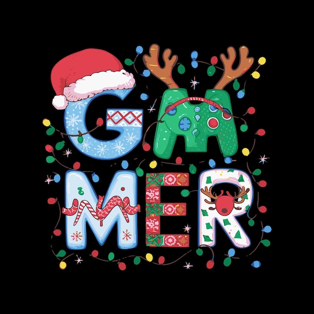 Vector christmas gaming t shirt design