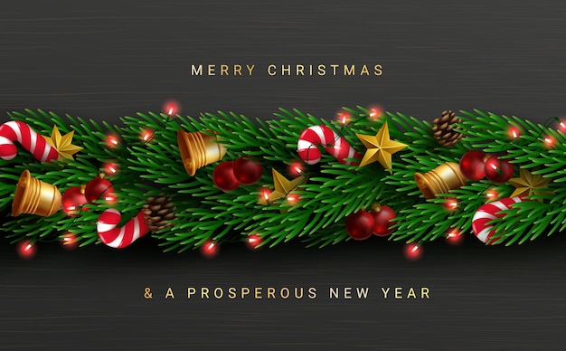 Christmas garland vector design Merry christmas greeting text with garland leaves branch