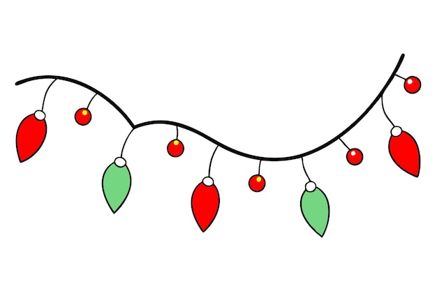 Christmas garland with lights vector line art clipart illustration with isolated