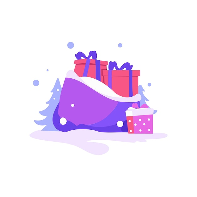 Christmas gift bags in flat style isolated on background