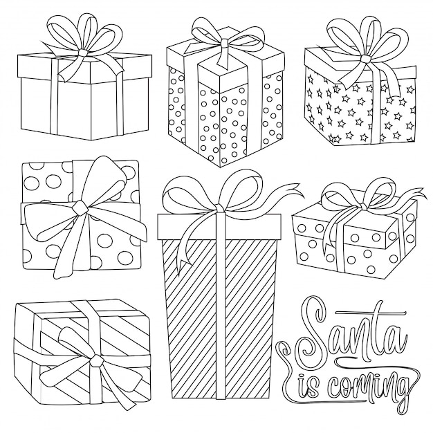 Christmas gift boxes collection for coloring