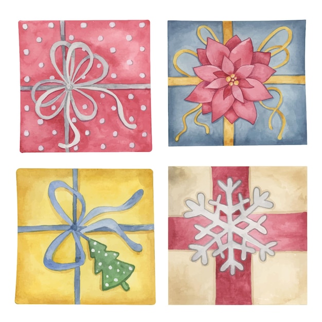 Christmas gift boxes collection Watercolor winter clipart set