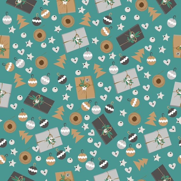 Christmas gift boxes vector pattern in retro style.