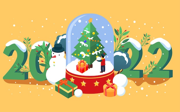 Christmas gift cartoon background poster isometric crystal ball decorative illustration