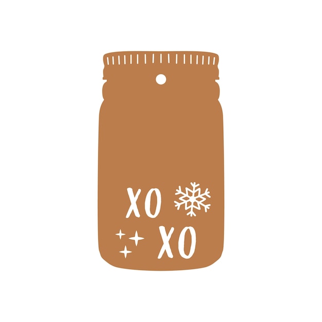 Christmas gift tag in the form of jar with xo xo text and snowflakes xmas label design stock vector