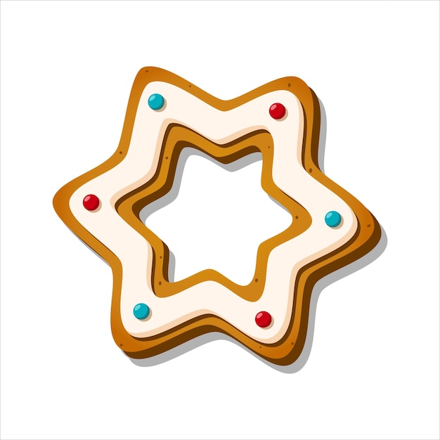 Christmas gingerbread cookie winter glazed sweet in shape of star and snowflake isolated on white