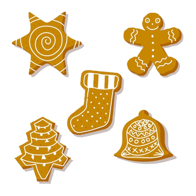 christmas gingerbread cookies collection isolated on white background