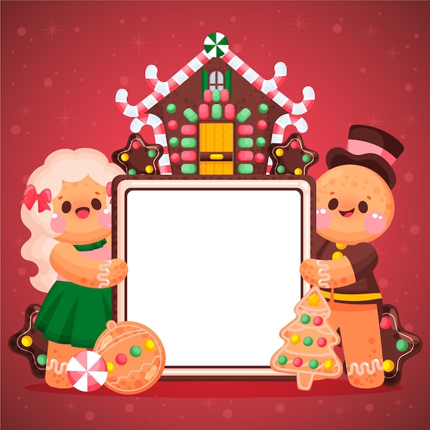 Christmas gingerbread cookies holding blank banner