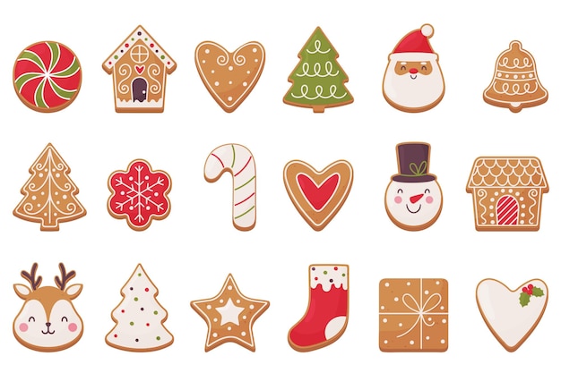 Christmas gingerbread set Bright symbols of Christmas on a white background