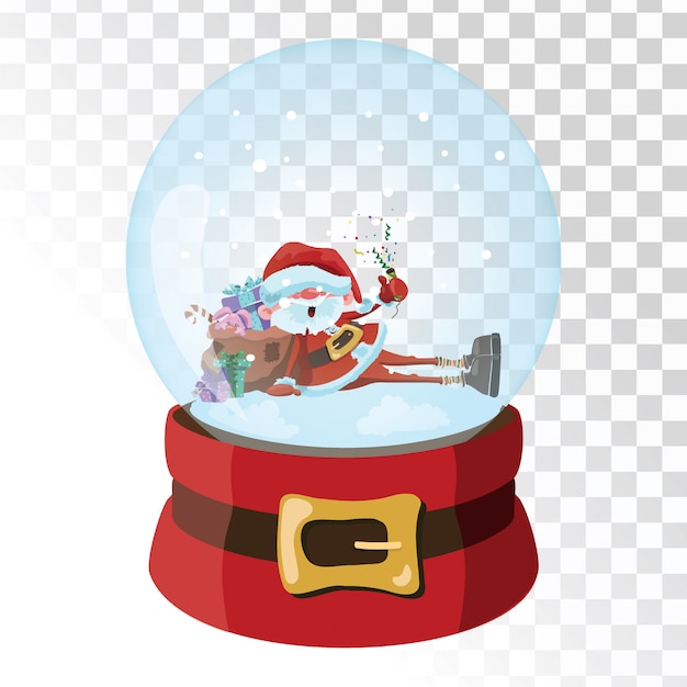 Christmas glass magic ball with Santa Claus. Transparent glass sphere with snowflakes.