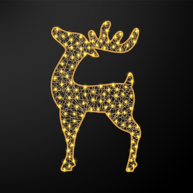 Christmas glowing deer. New year figure with garland. Realistic vector illustration