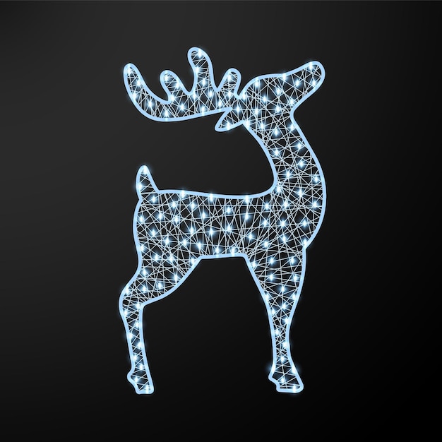 Christmas glowing deer. New year figure with garland. Realistic vector illustration