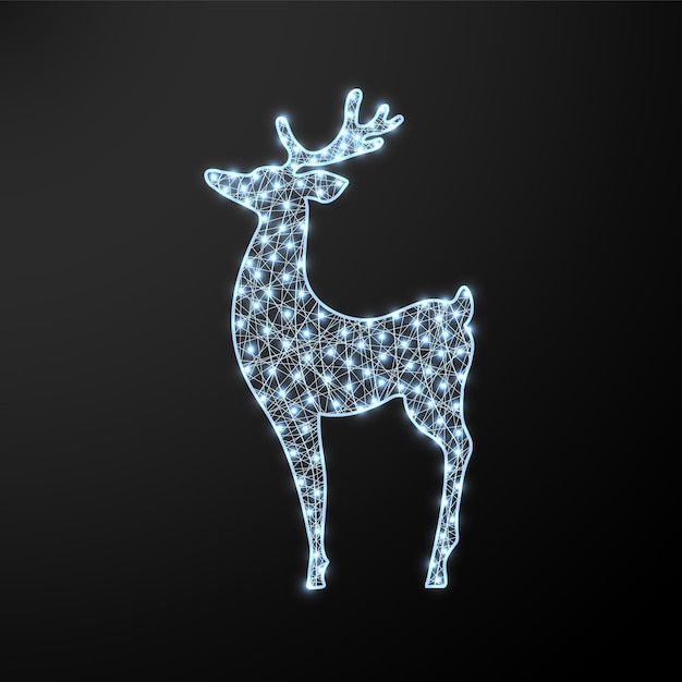 Christmas glowing deer. New year figure with garland. Realistic vector illustration