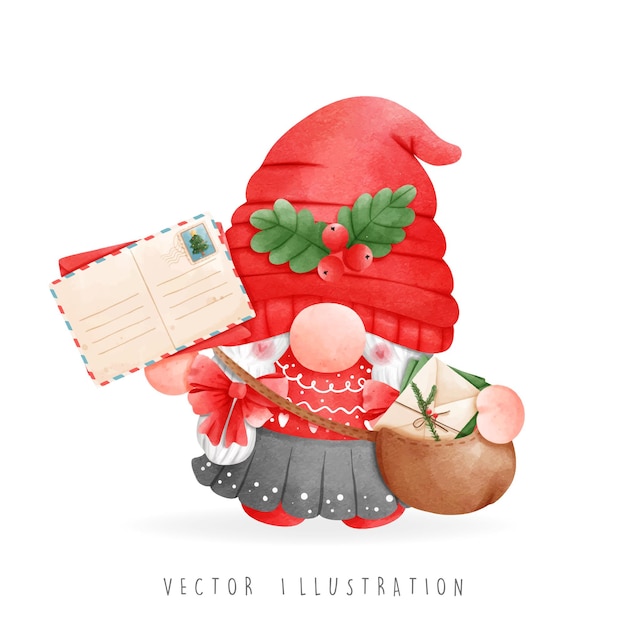 Christmas gnome, gnome mail. Delivery. Vector illustration