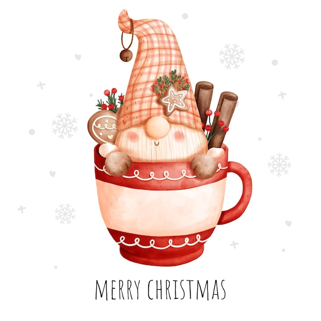 Christmas gnome mug watercolor greeting card