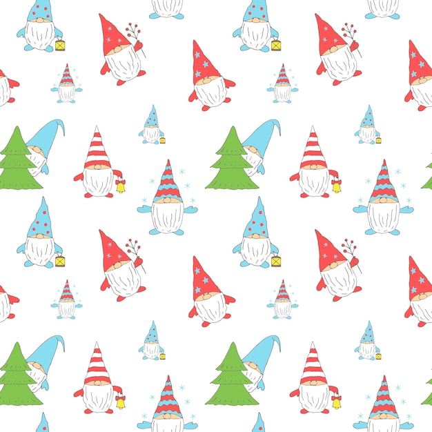 Christmas gnomes seamless pattern vector illustration hand drawn