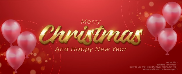 Christmas gold banner editable text effect on red background