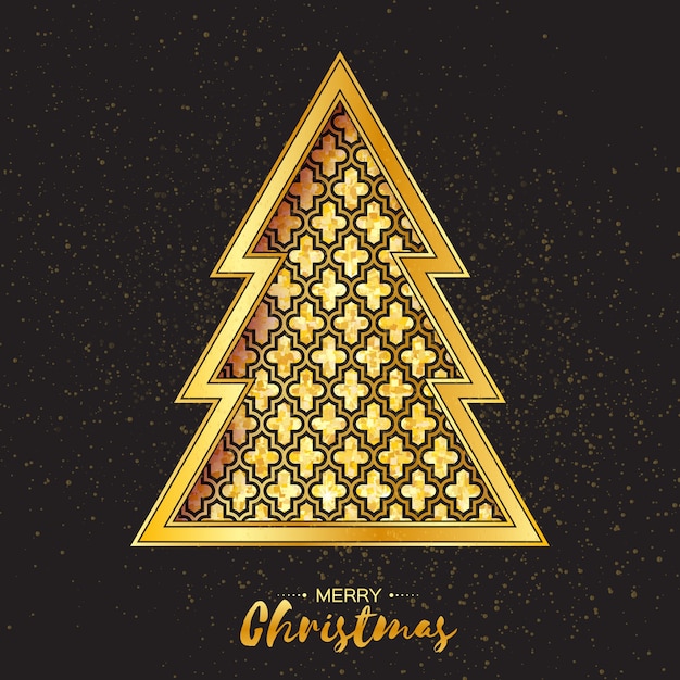 Vector christmas gold tree. greeting card. happy new year