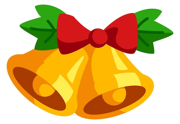 Christmas golden bell icon Cartoon holiday decoration