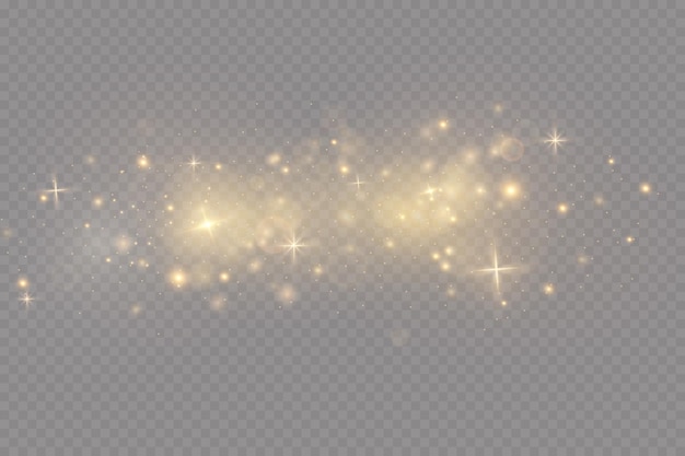 Christmas golden dust yellow sparks and golden stars shine with a special light Vector sparkles