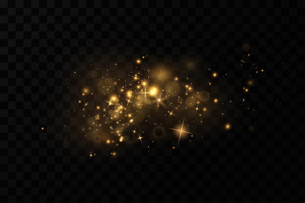 Christmas golden dust yellow sparks and golden stars shine with a special light Vector sparkles