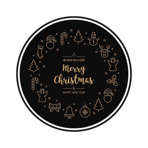 Christmas golden icon circle elements isolated background