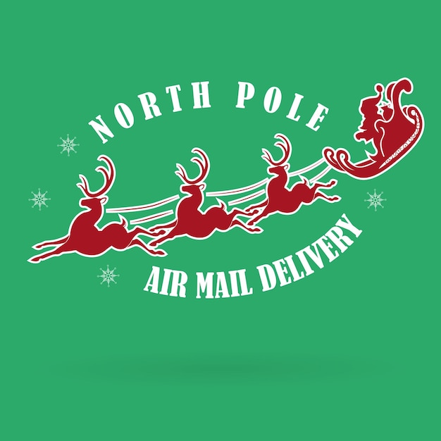 Christmas green illustration with Santa Claus with reindeer air mail i design element