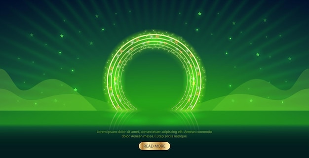 Christmas Green Round Neon Copy Space