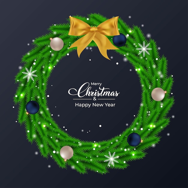 Christmas green wreath design with blue and white decoration light balls Green wreath design