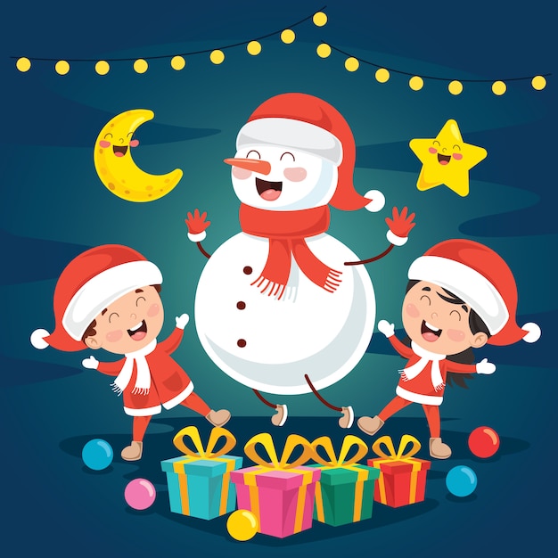 Christmas Greeting Card Design With Cartoon Characters