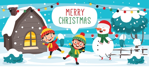 Christmas Greeting Card Design With Cartoon Characters