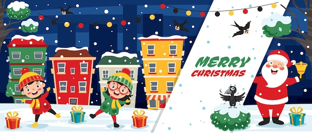 Christmas Greeting Card Design With Cartoon Characters