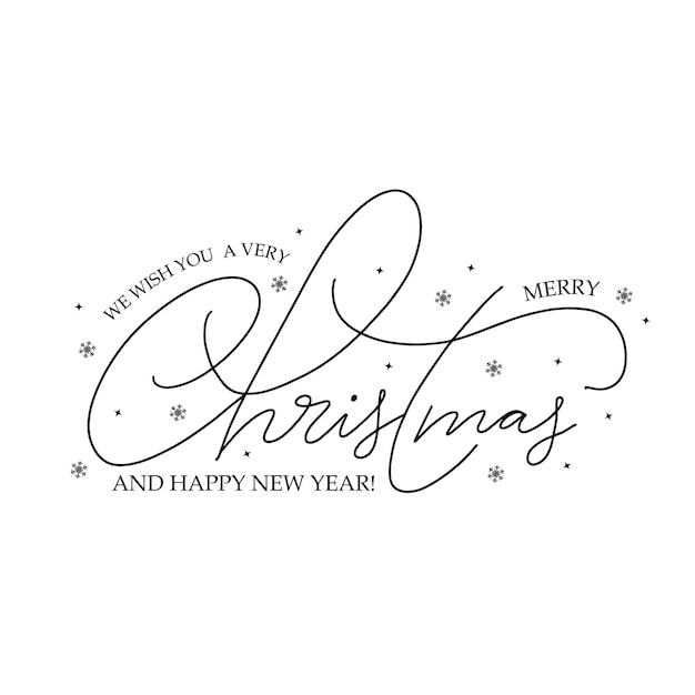 Christmas greeting card with Calligraphic lettering and  Christmas Decorations.