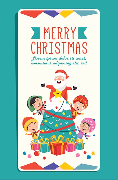 Christmas Greeting Card  With Cartoon Characters