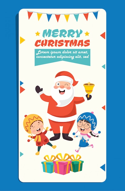 Christmas Greeting Card  With Cartoon Characters