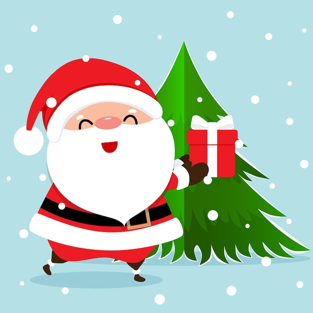 Christmas Greeting Card with Christmas Santa Claus and Christmas tree, vector illustration.