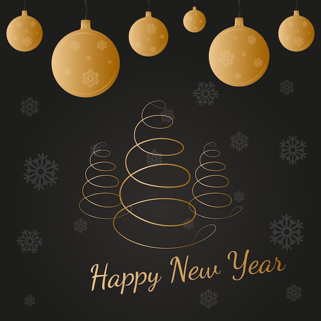 Christmas greeting card with gold christmas tree and balls