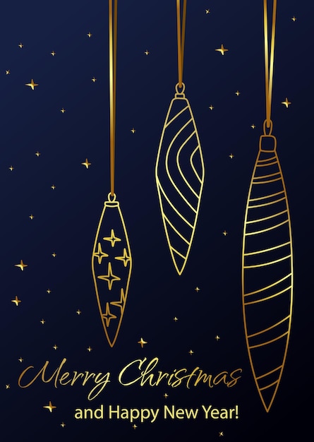 Christmas greeting card with golden ornaments vector illustration