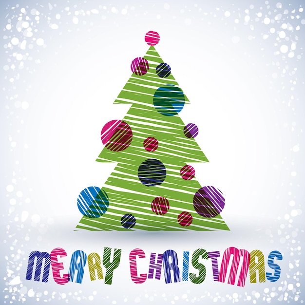 Christmas greeting card with special font and hand drawn lines textures vector Merry Christmas lettering