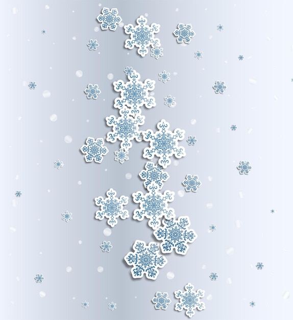 Christmas greeting card with type design and decorations on the snowy blue background Vector illustration