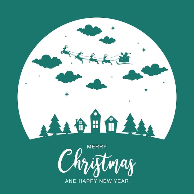 Christmas greeting and Santa Claus sleigh silhouette with paper style design