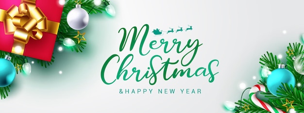 Christmas greeting vector background design. Merry christmas typography text in white copy space.