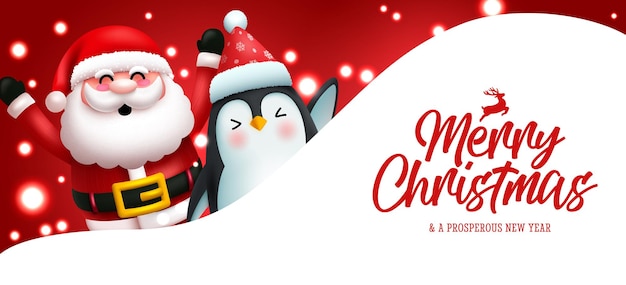 Christmas greeting vector template design. Merry christmas text in white space with waving santa.