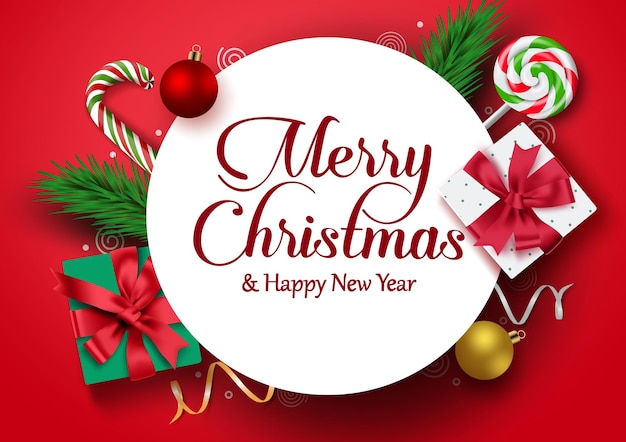 Christmas greeting in white frame vector banner background Merry christmas typography