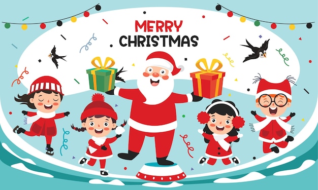 Christmas Greeting With Cartoon Characters