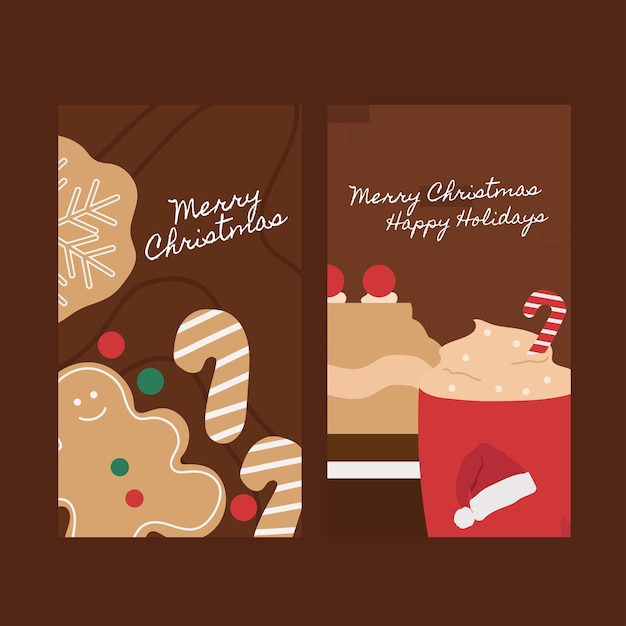 christmas greetings cookies hot chocolate social media story in flat illustration